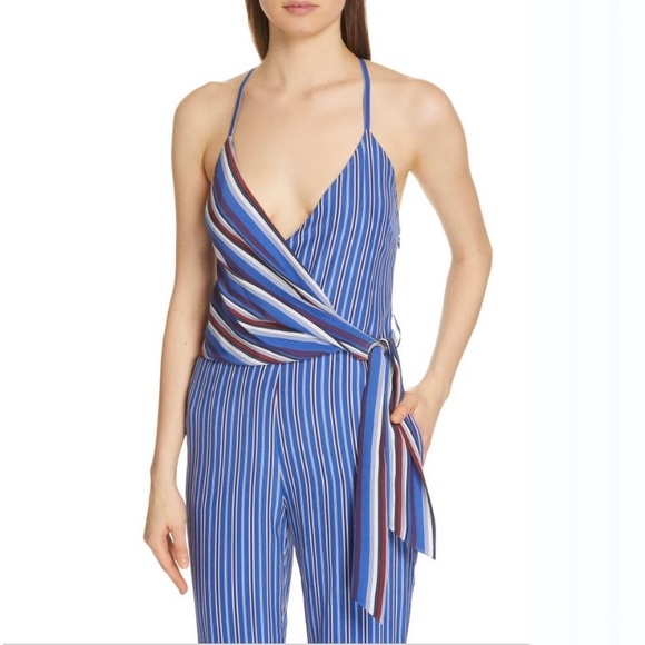 NEW Rag & Bone Felix Red Maroon Blue White 100% Silk Jumpsuit Romper Onesie - Picture 4 of 6
